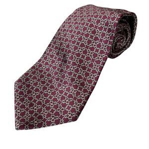 Luca Franzini Tie Rack Necktie Mens Burgundy Silk Geo Chain Link Business Formal